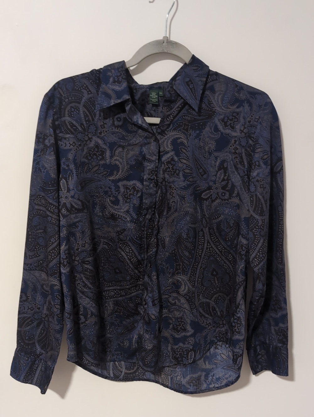 Classic Navy Paisley Button-Up Blouse